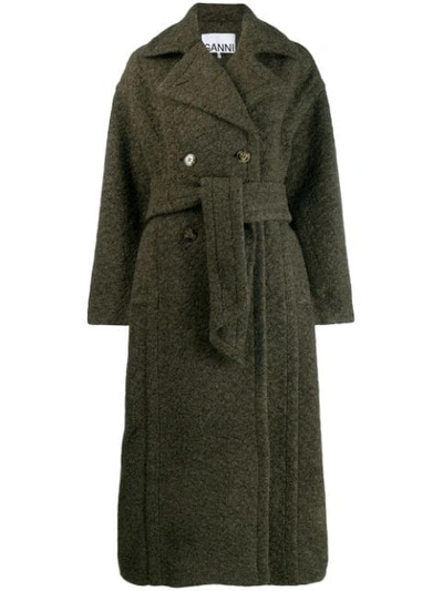 Ganni Oversized Double-breasted Wool-blend Bouclé Coat In Green | ModeSens