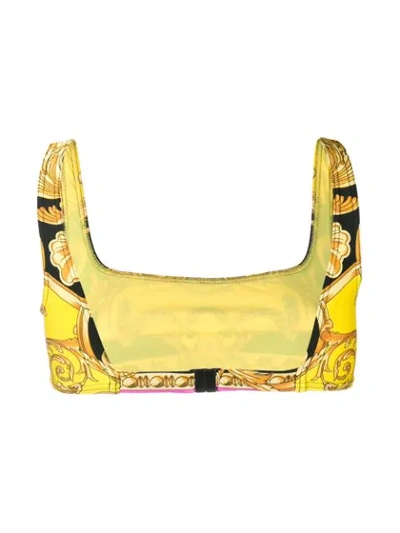 Shop Versace Barocco Printed Bikini Top In Yellow