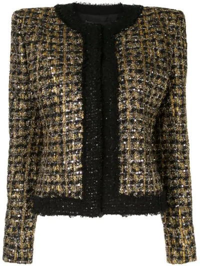 Shop Balmain Sequined Cropped Tweed Jacket In Gold