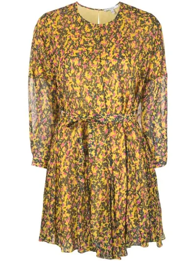 Shop Derek Lam 10 Crosby Printed Belted Mini Dress In Yellow
