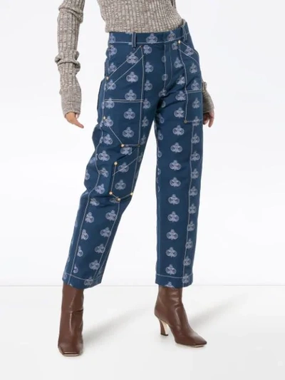 Shop Chloé Logo Print Cropped Jeans In Blue