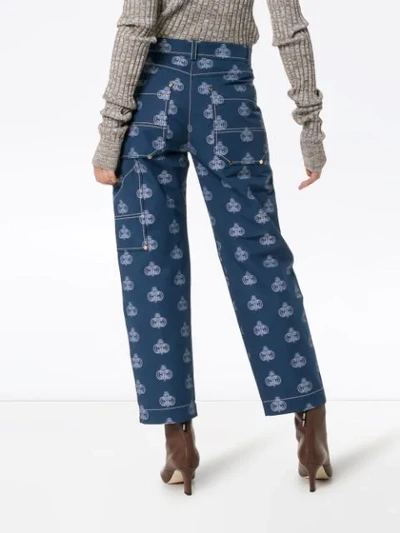 Shop Chloé Logo Print Cropped Jeans In Blue