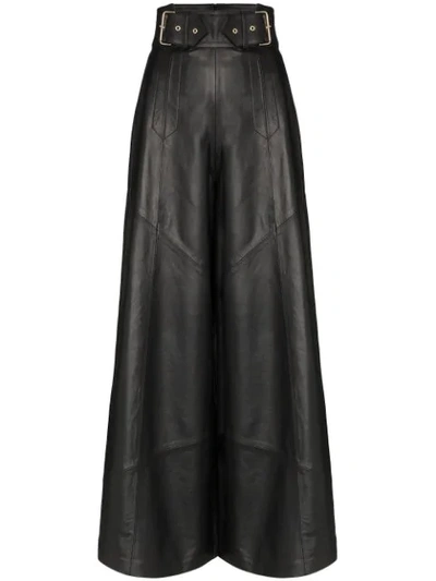 SKIIM JOHNNY WIDE-LEG LEATHER TROUSERS - 黑色