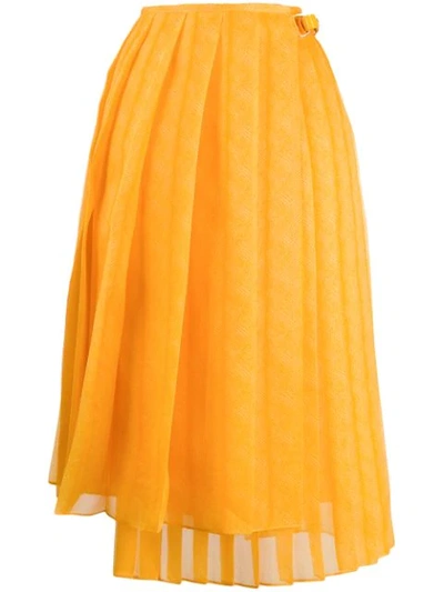 Shop Fendi Pleated Wrap Skirt In Yellow