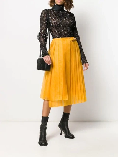 Shop Fendi Pleated Wrap Skirt In Yellow