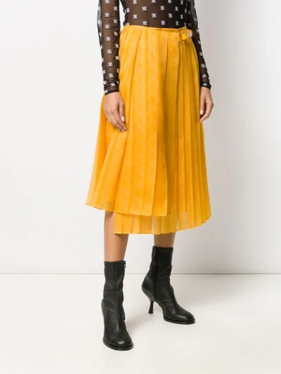 Shop Fendi Pleated Wrap Skirt In Yellow