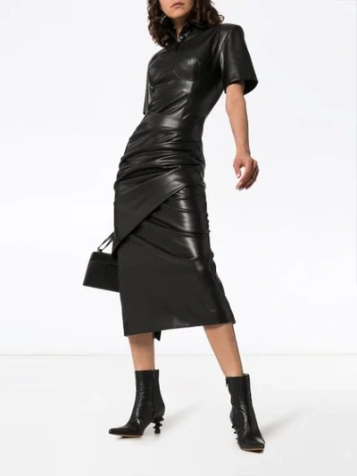 Shop Aleksandre Akhalkatsishvili Faux Leather Shirt Dress In Black