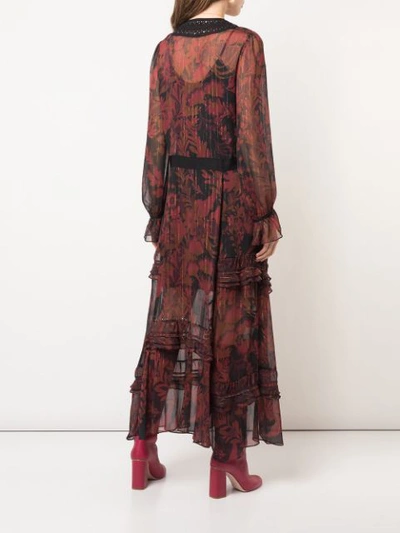 Shop Coach Sheer Printed Maxi Dress In Red