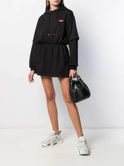 Shop Gcds Hooded Sweat Dress In Black