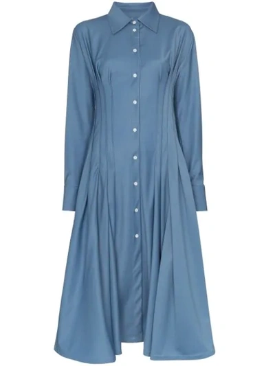 Shop Anouki Gathered-waist Shirt Dress In Blue