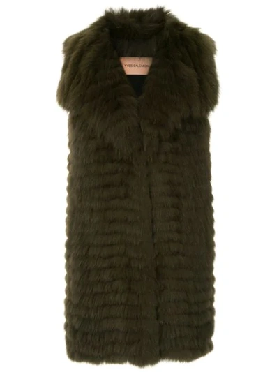 Shop Yves Salomon Long Fur Gilet - Green