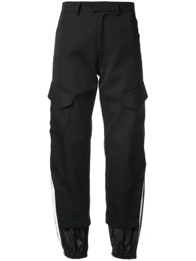 Shop Delada Tapered Cargo Trousers In Black And Black With White