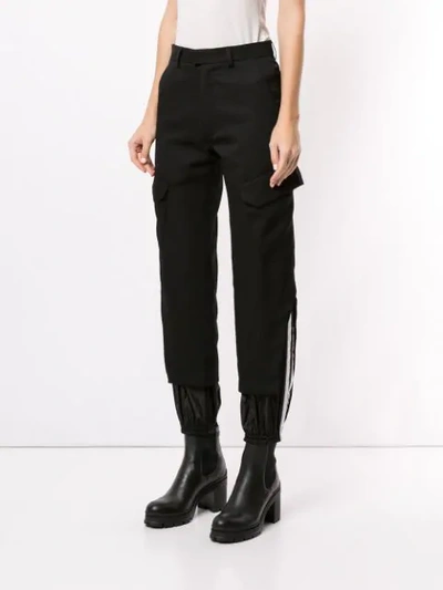 Shop Delada Tapered Cargo Trousers In Black And Black With White