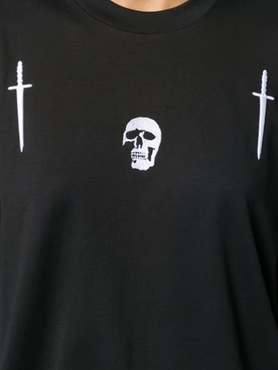 Shop Diesel Black Gold Skull Embroidered T-shirt In Black