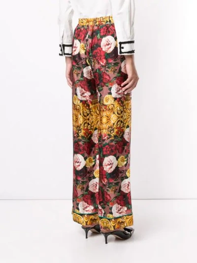 Shop Dolce & Gabbana Baroque Rose Print Palazzo Trousers In Multicolour