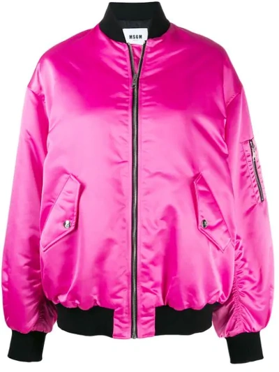 Shop Msgm Embroidered Bomber Jacket In Pink