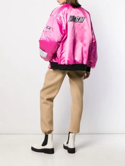 Shop Msgm Embroidered Bomber Jacket In Pink