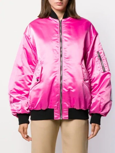 Shop Msgm Embroidered Bomber Jacket In Pink