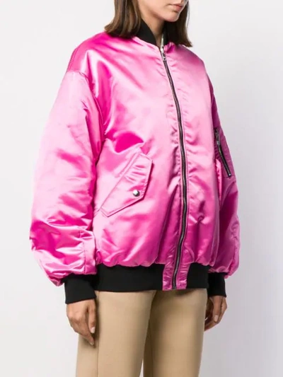 Shop Msgm Embroidered Bomber Jacket In Pink