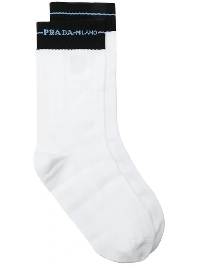 Shop Prada Logo Short Socks - White