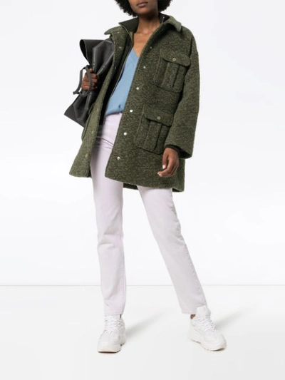 Shop Ganni Double-layered Utility Pocket Coat In Green