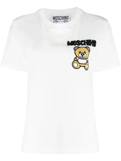 Shop Moschino Teddy Embroidered T-shirt In White