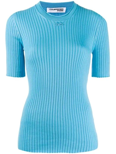 Shop Courrèges Ribbed Knitted Top In Blue