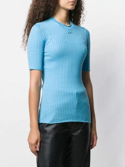Shop Courrèges Ribbed Knitted Top In Blue