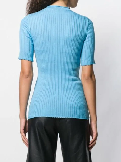 Shop Courrèges Ribbed Knitted Top In Blue