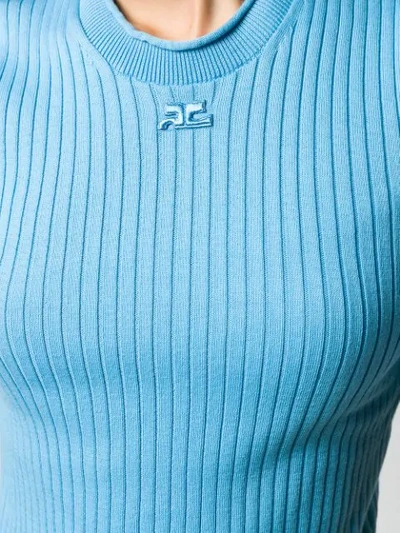 Shop Courrèges Ribbed Knitted Top In Blue