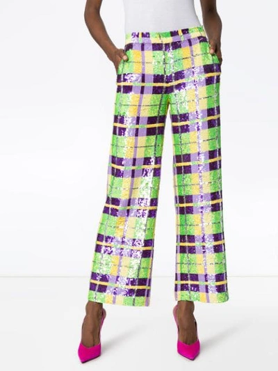 Shop Ashish Check Sequin-embellished Trousers In Multicolour