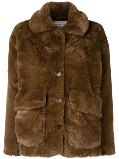Maison kitsune jean faux fur coat discount