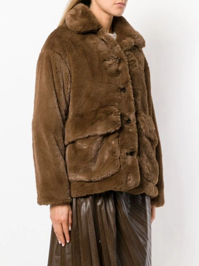 Maison Kitsune Jean Faux fur Jacket Brown ModeSens