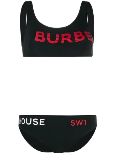 Shop Burberry Printed Logo Bikini Set In Black