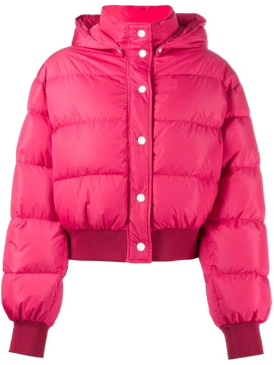 Shop Msgm Logo Print Puffer Jacket In Pink