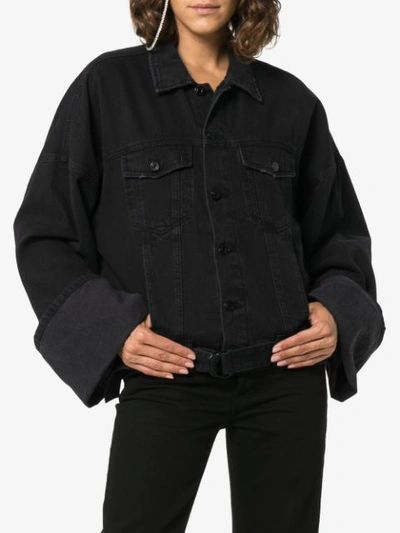 Shop Sjyp Oversized Cuff Denim Jacket - Black
