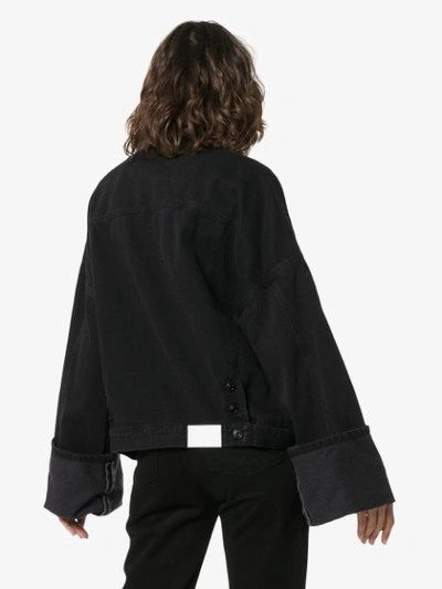 Shop Sjyp Oversized Cuff Denim Jacket - Black