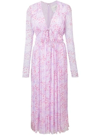 Shop Carolina Herrera Plunge-neck Gathered Dress - Pink