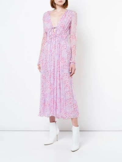 Shop Carolina Herrera Plunge-neck Gathered Dress - Pink