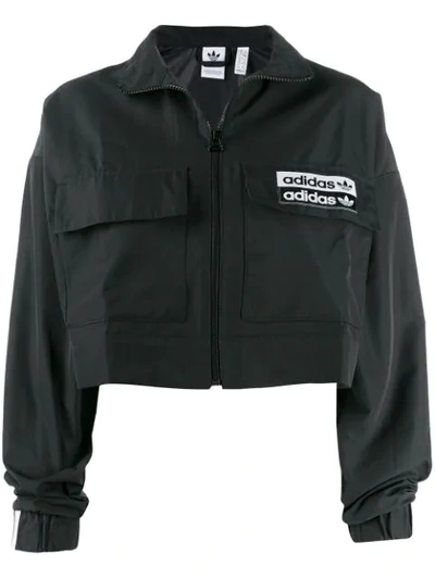 Shop Adidas Originals Cropped Sports Jacket In Black