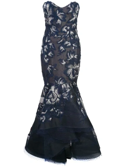 Shop Marchesa Embroidered Sweetheart Gown In Blue