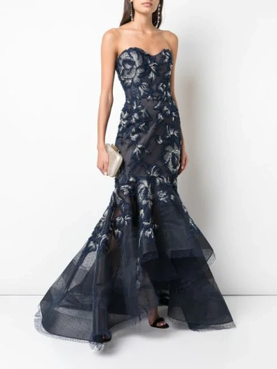Shop Marchesa Embroidered Sweetheart Gown In Blue