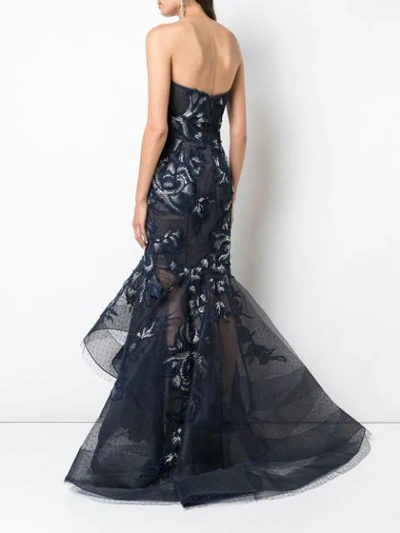 Shop Marchesa Embroidered Sweetheart Gown In Blue