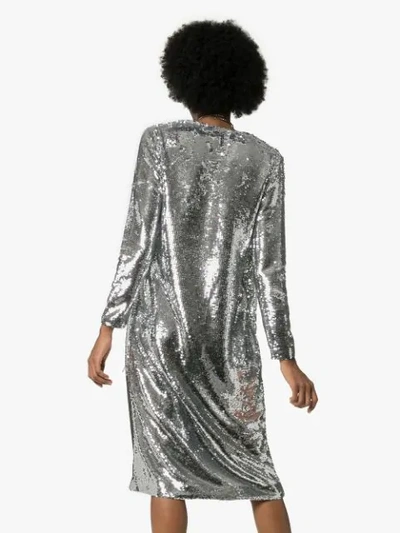 Shop Ganni Sonora Sequin Wrap Dress In Silver