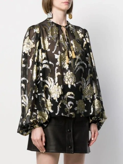 Shop Saint Laurent Floral Embroidery Blouse In Black