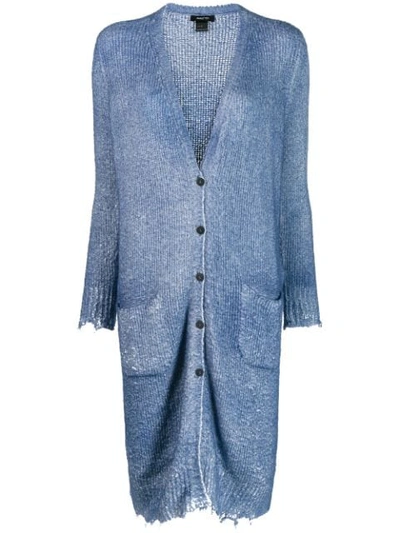 Shop Avant Toi Frayed Hem Button Cardigan In V00063 Blue