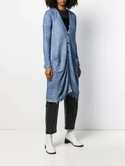 Shop Avant Toi Frayed Hem Button Cardigan In V00063 Blue