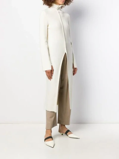 Shop Jil Sander Ribbed Knitted Long Cardigan In Neutrals