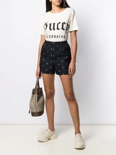 GUCCI STRAWBERRY PRINT SHORTS - 蓝色