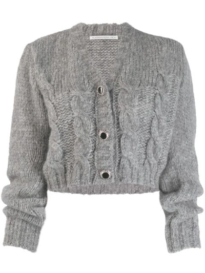 Shop Alessandra Rich Cable Knit Cardigan In Grey